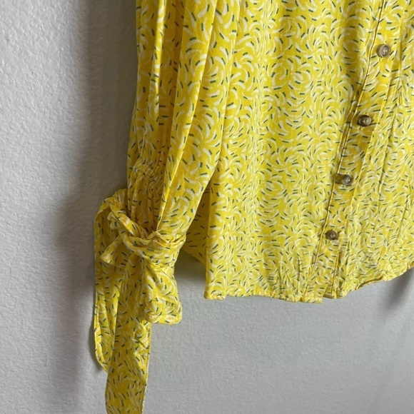 Anthropologie Maeve Womens 8 Blithe Yellow Button Down Shirt Blouse Tie Sleeves - Picture 5 of 12